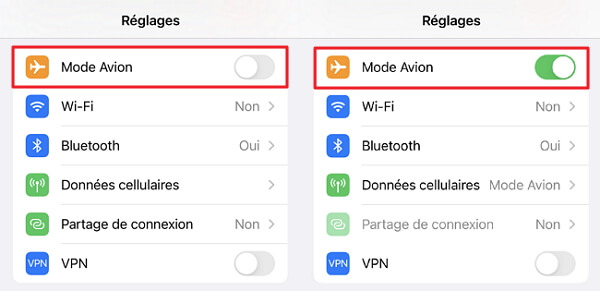 Activer le mode avion 
