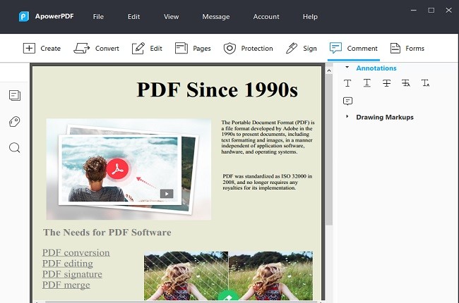 ApowerPDF Comment Button
