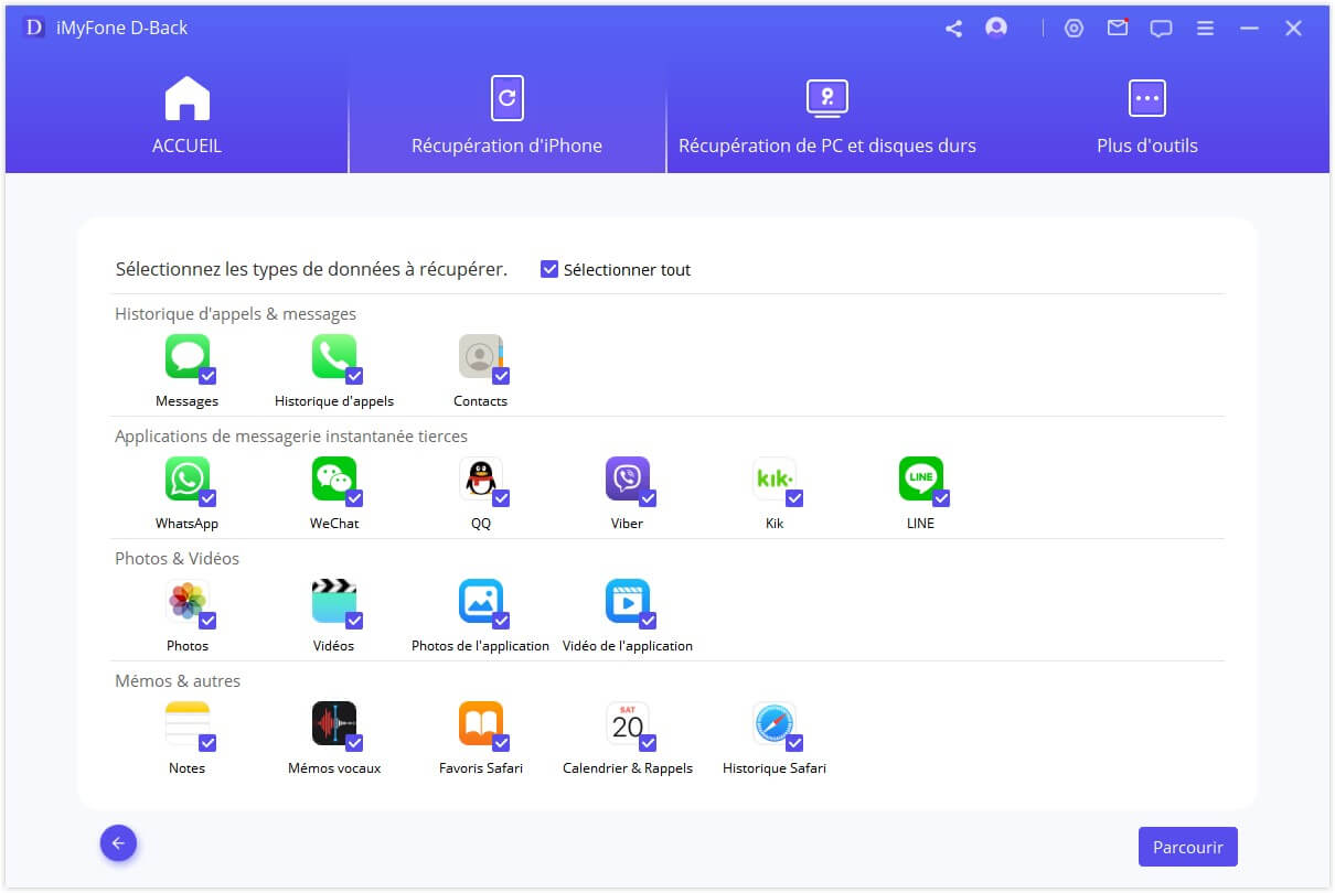 sélectionner le type de données