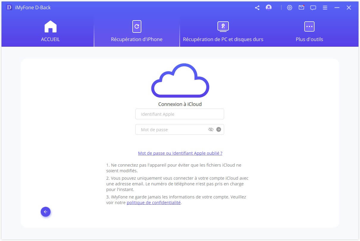 connectez-vous à votre compte iCloud