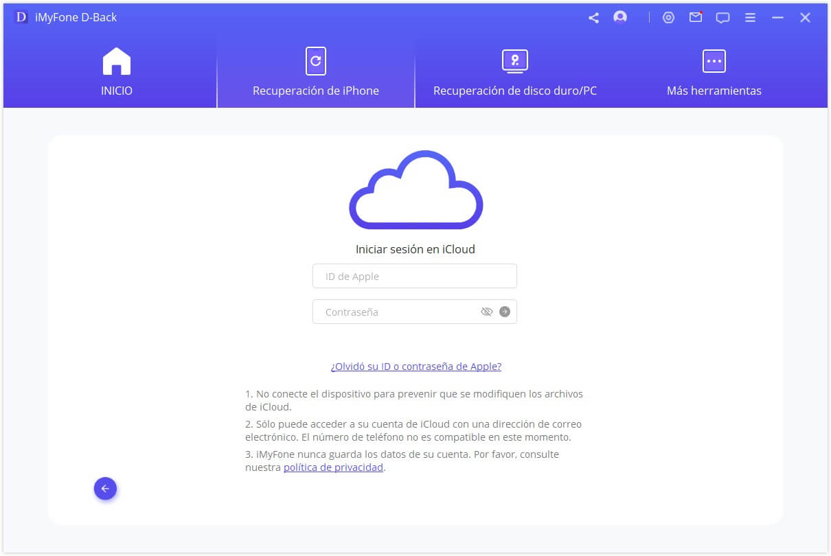 iniciar sesión en cuenta de iCloud