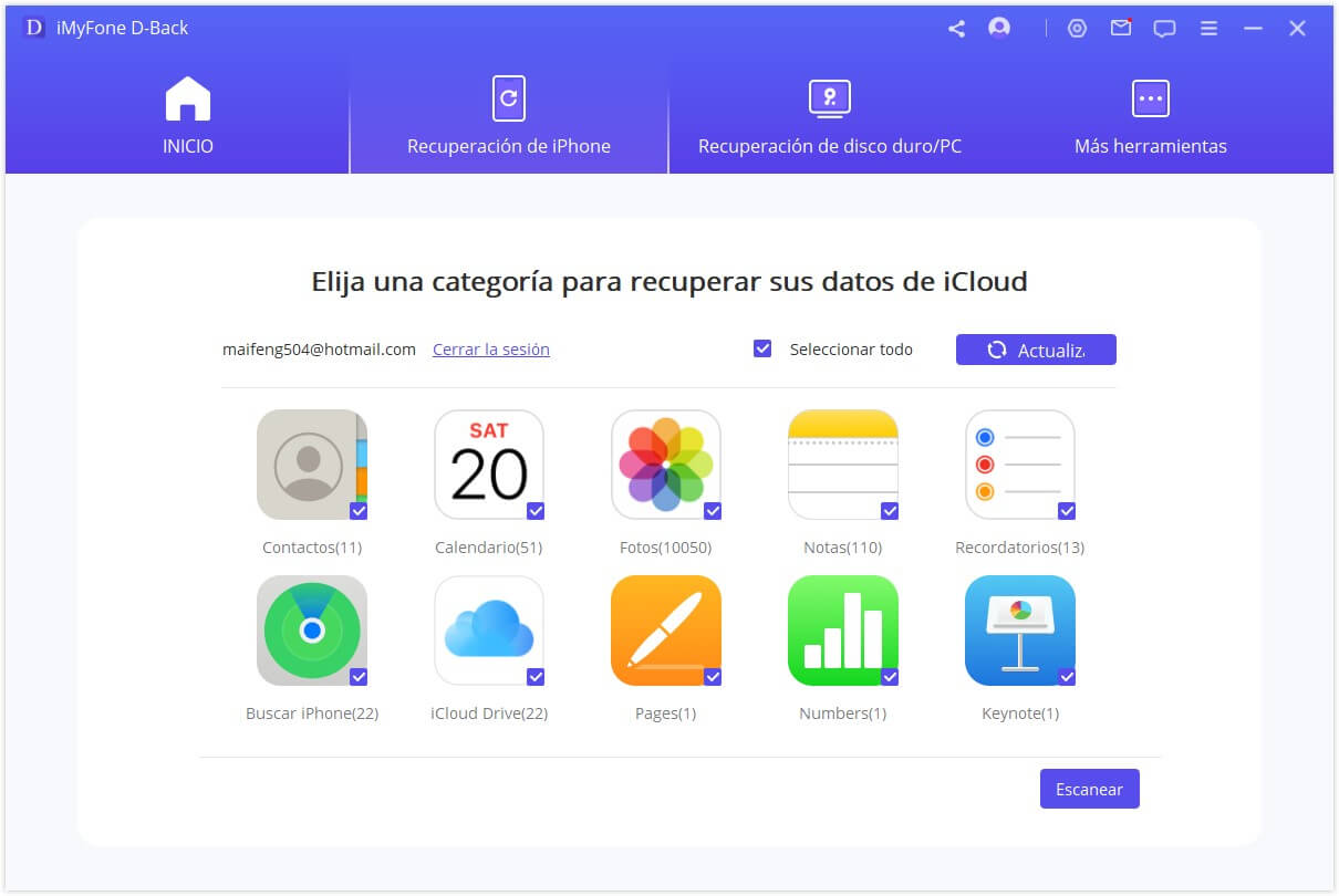 escanear para recuperar icloud fotos borradas