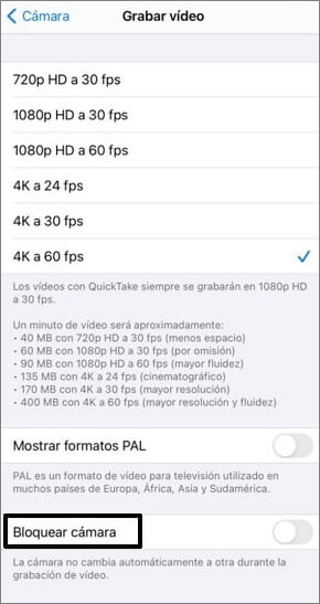 Desactivar el fijado de la cámara