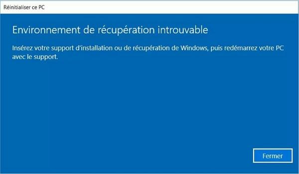 Comment réparer problème d'environnement de récupération introuvable