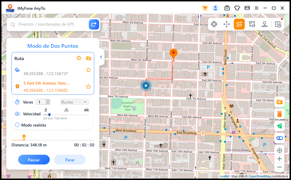 personalizar el movimiento en dos puntos