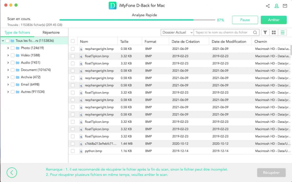 démarrer le scan D-Back for Mac