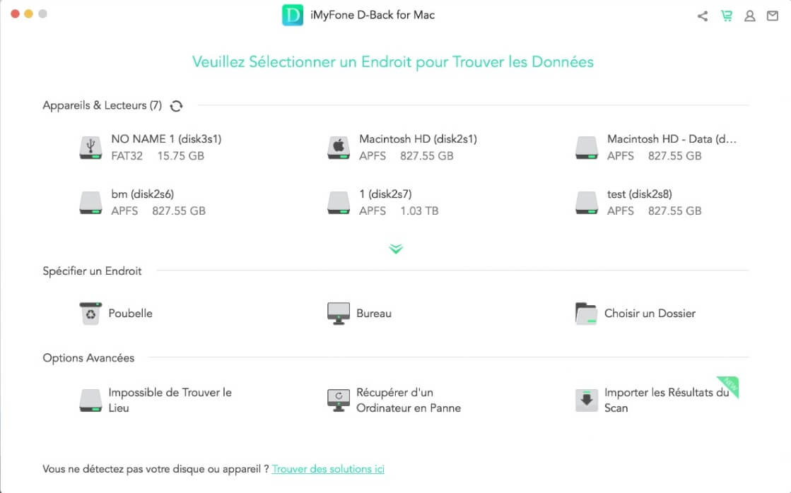 sélectionnez un emplacement pour récupérer des données