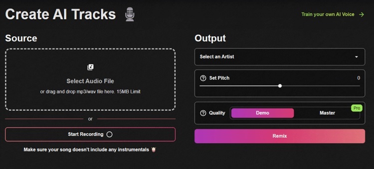 點擊「Remix」完成開始 AI Cover