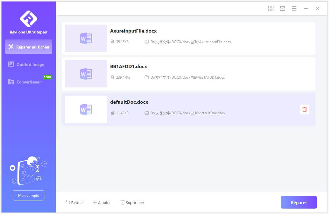 ajouter des fichiers à réparer