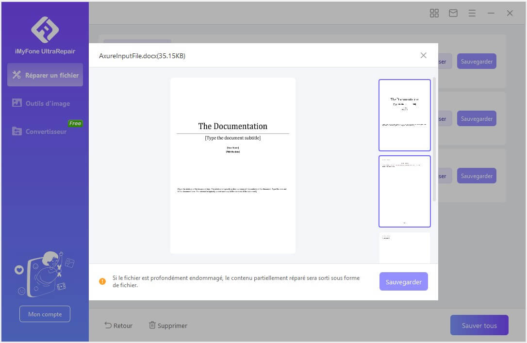 enregistrer et vérifier les fichiers réparés