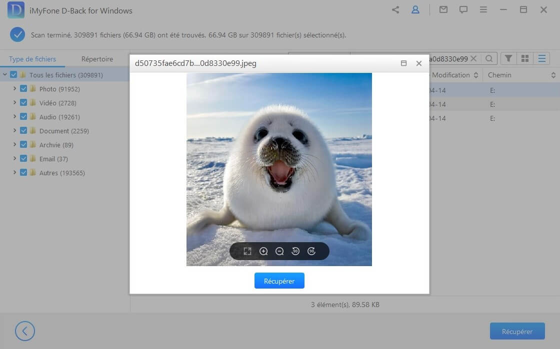 Prévisualiser et récupérer