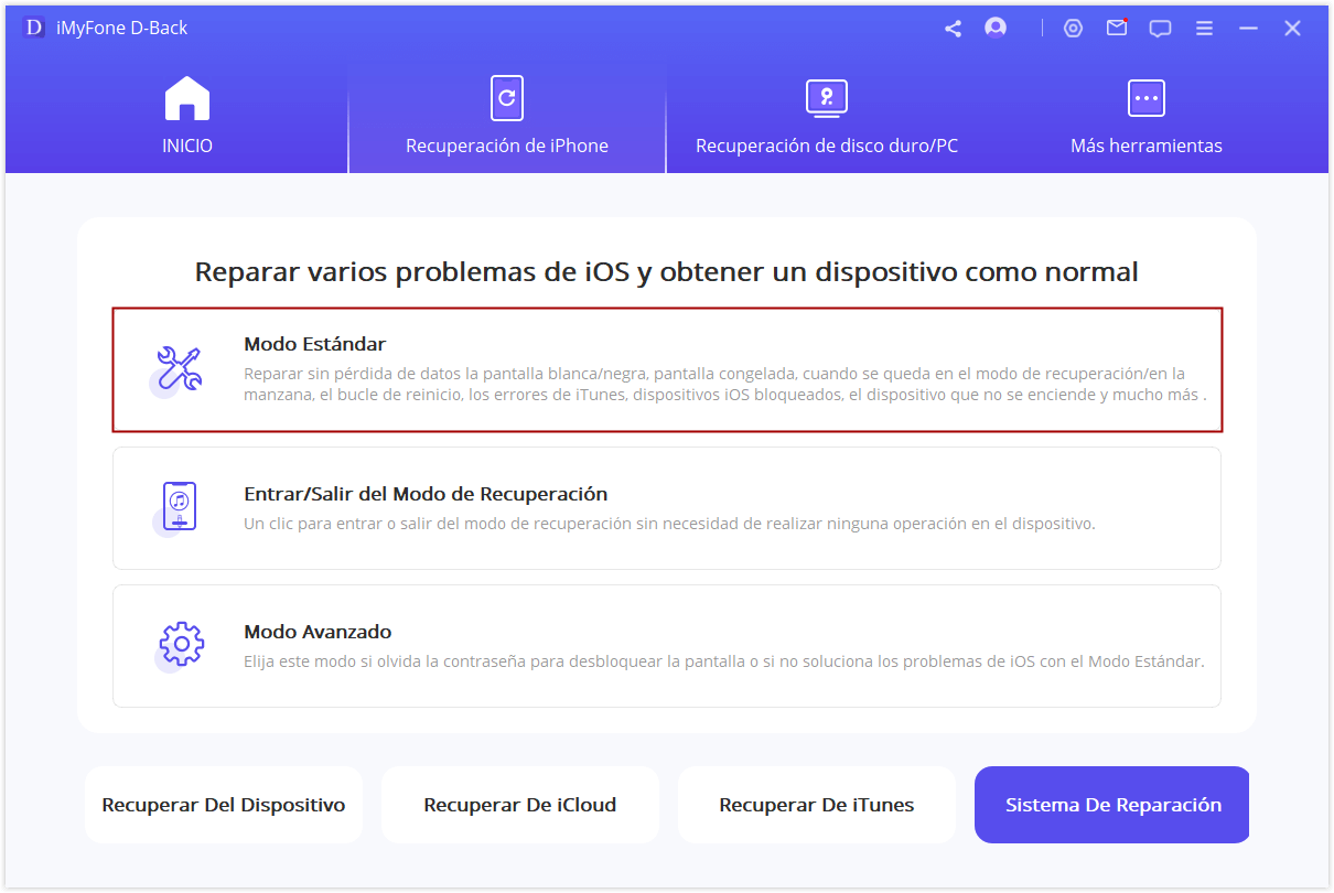 seleccionar Modo Estándar de D-Back