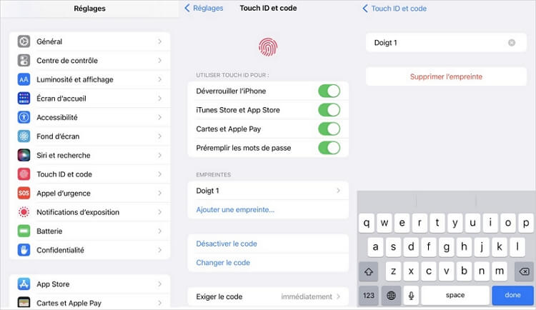 supprimer/réinitialiser touch id