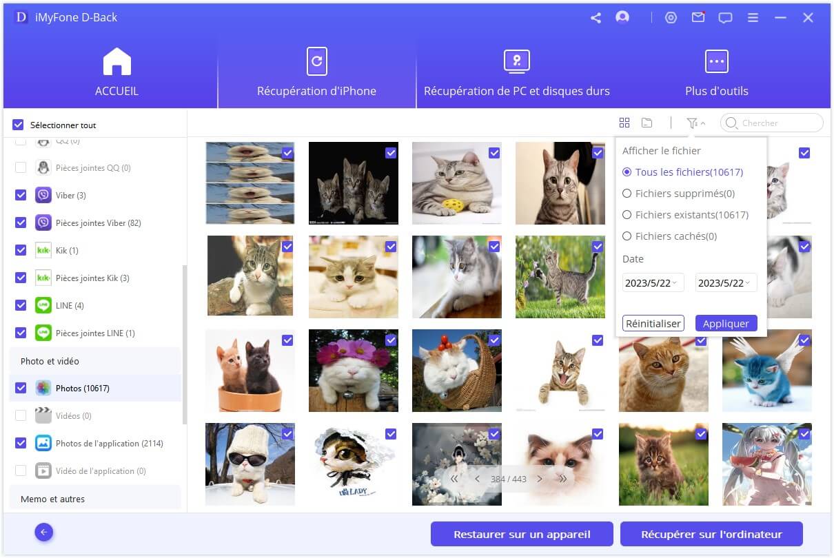 sélectionnez et récupérez les vidéos supprimées