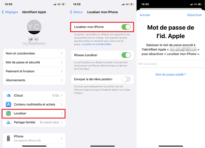 désactiver Localiser mon iPhone