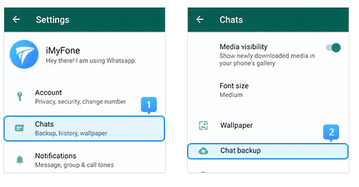 在聊天設置中訪問 whatsapp 備份