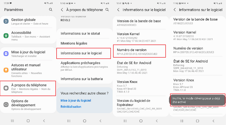 activer le mode développeur