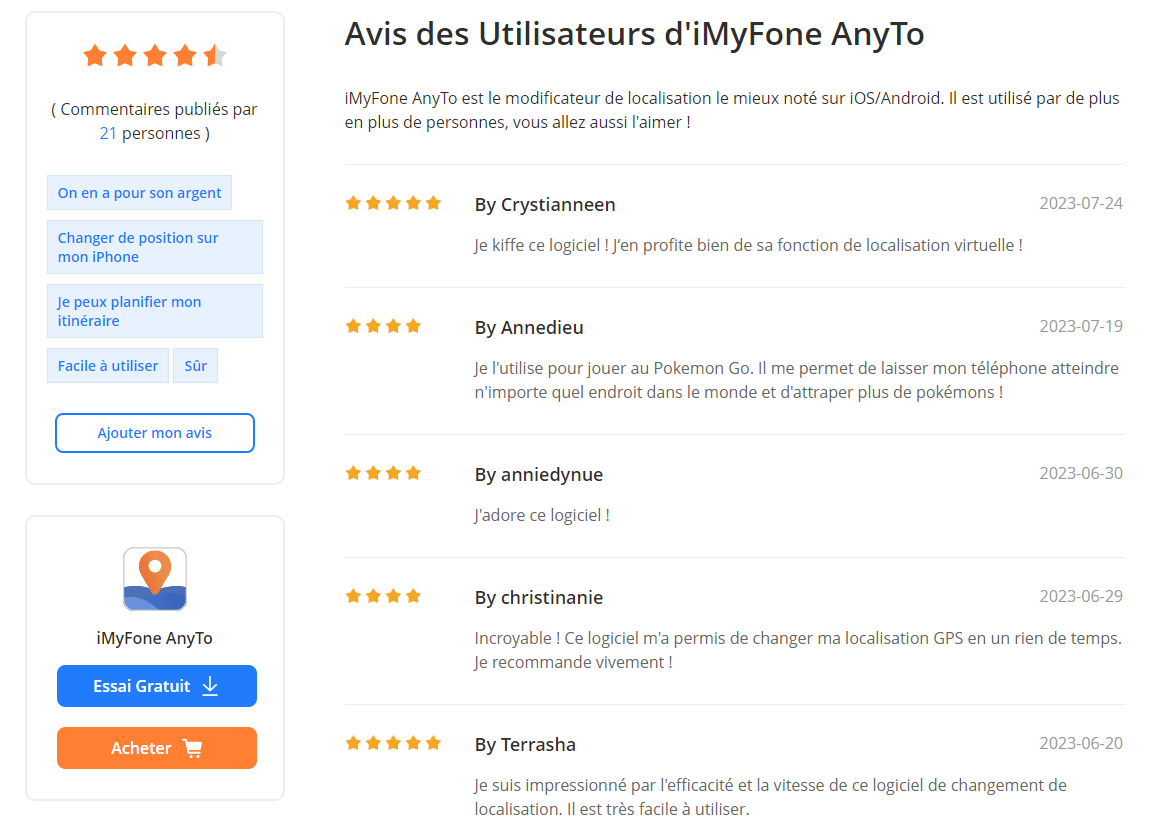 Avis des utilisateurs d'iMyFone AnyTo