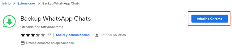 extensiones de Google backup whatsapp chats
