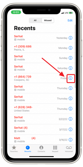 consulter plus de détails sur l'historique d'appel