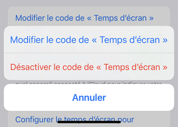 désactiver Temps d'écran sans le code