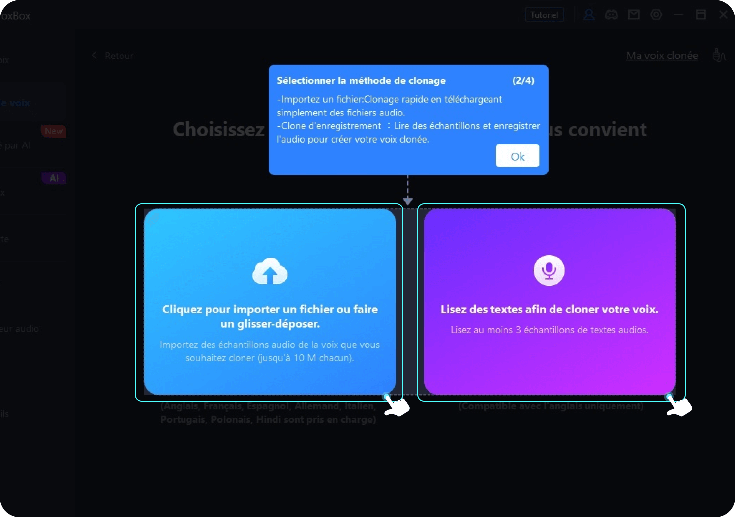 étape de clonage de voix