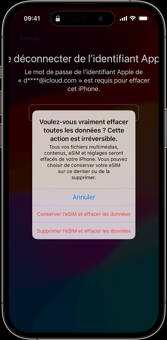 saisir l'identifiant apple pour effacer iPhone indisponible