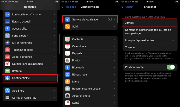 désactiver le service de localisation de snapchat