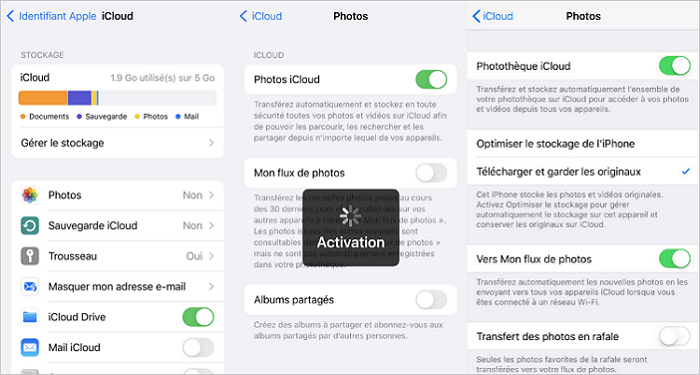 vérifiez si photos iCloud est activé