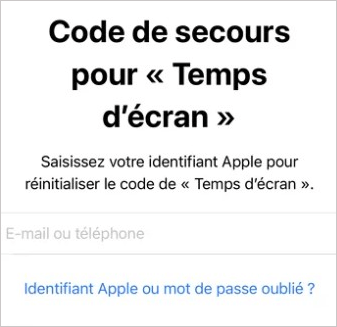 configurer le code de Temps d'écran oublié