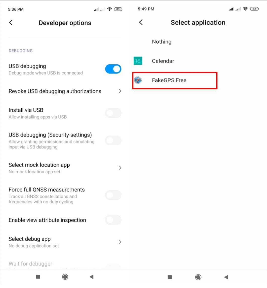 sélectionner l'application de la localisation de simulation