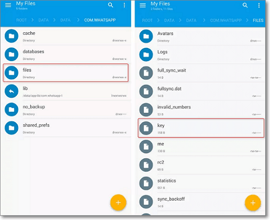 encontrar el archivo key en la carpeta de whatsapp