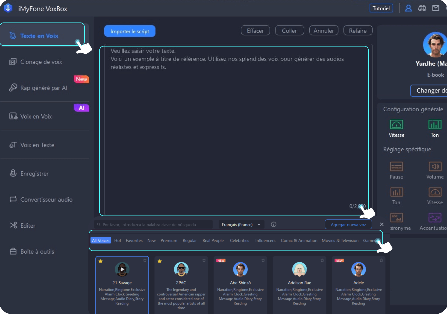 convertir texte en voix - étape 2