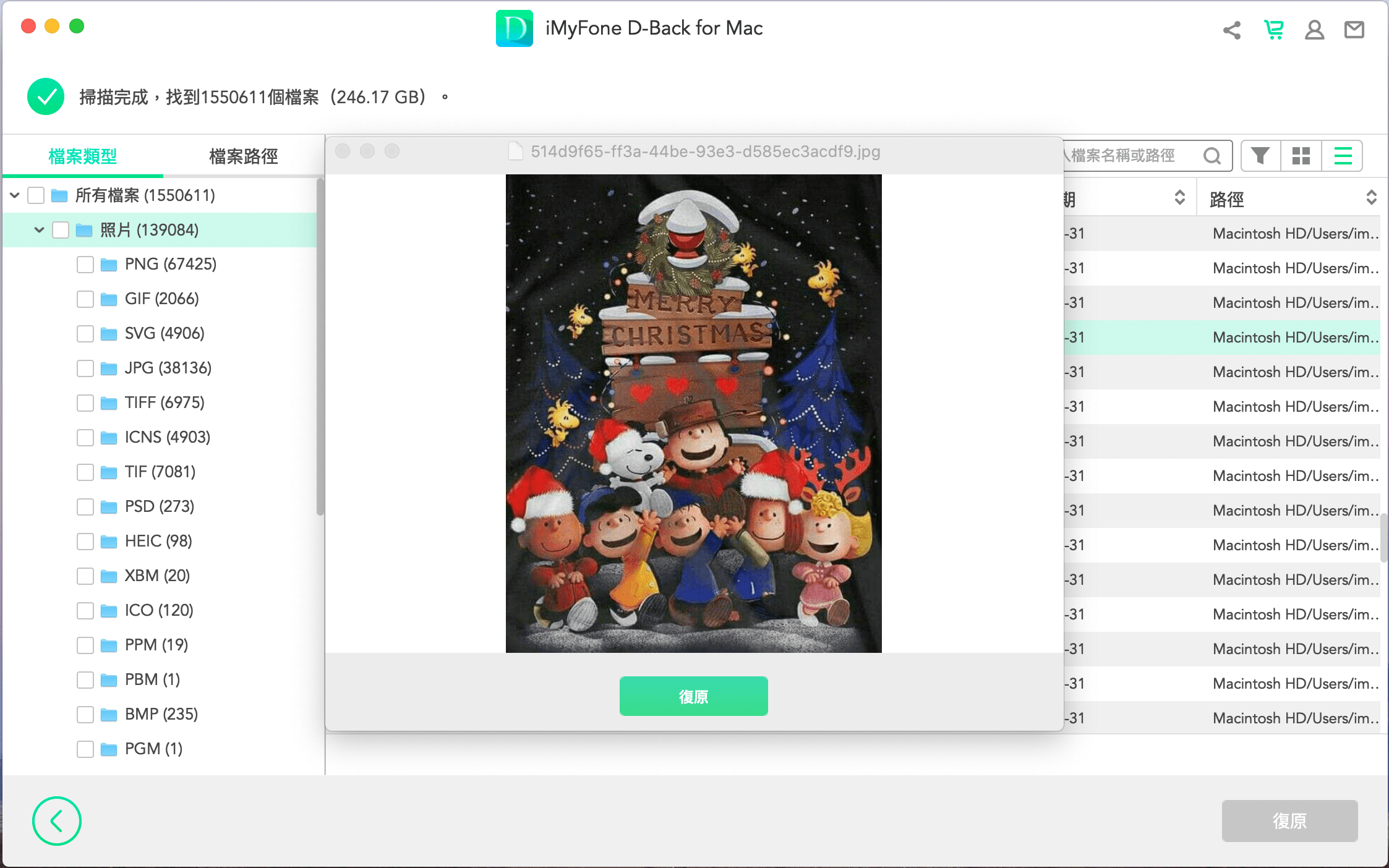 預覽並恢復檔案