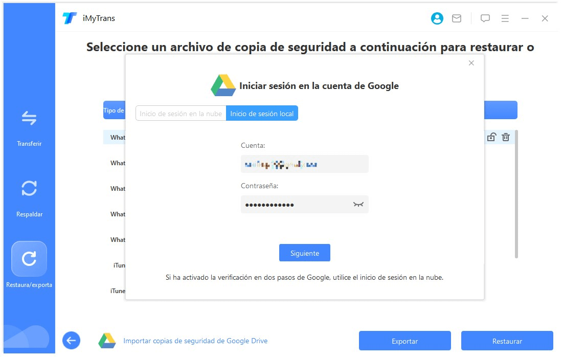 iniciar sesion de google drive en iTransor