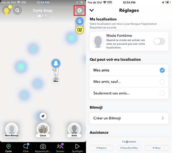 trouver la carte sur Snapchat
