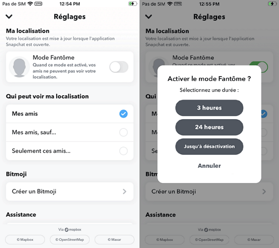 bloquer la localisation sur Snapchat
