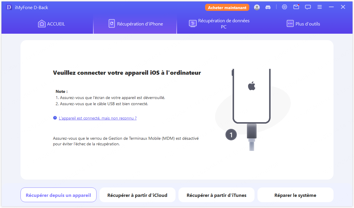 Sélectionnez le mode de récupération
