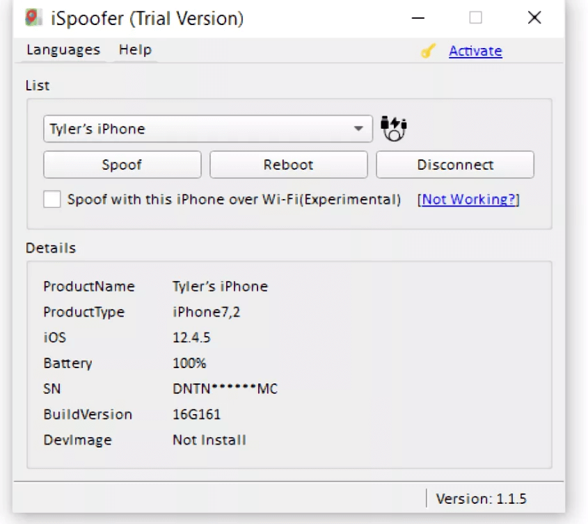 sélectionnez spoof sur ispoof