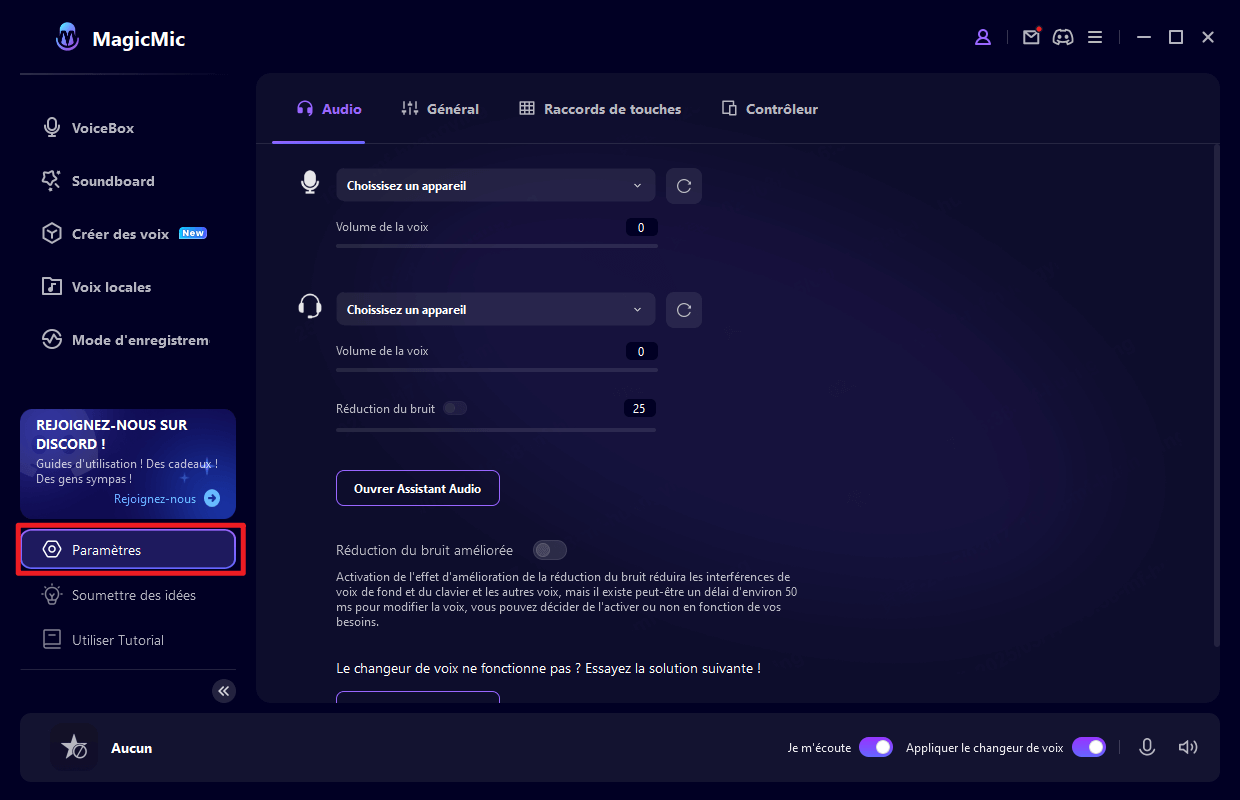 paramètres magicmic