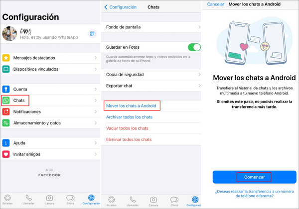 pasar WhatsApp de iPhone a Android con cable