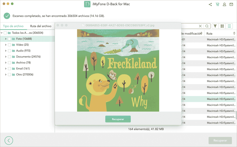 vista previa y recuperar