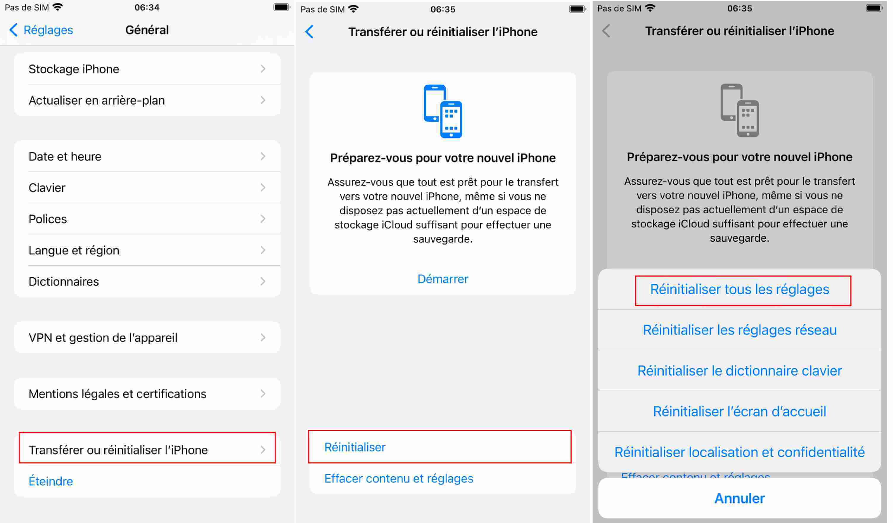 réinitialiser tous les réglages iphone