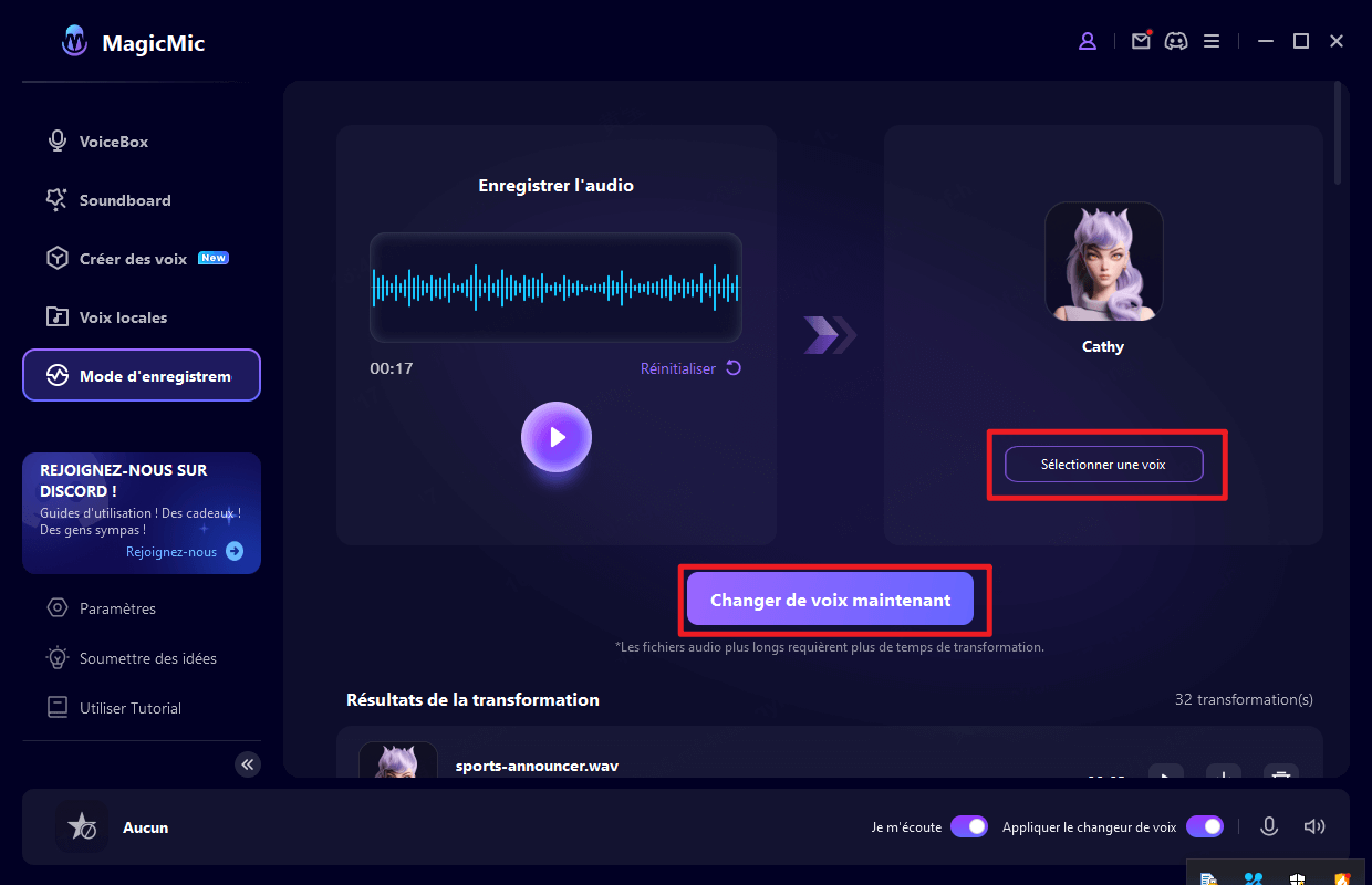MagicMic, changer la voix sur un enregistrement