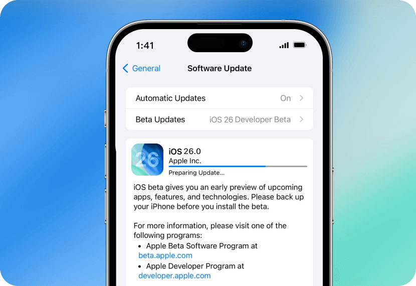 mise à jour du logiciel ios 26