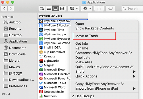 Mover la aplicacion a la Papelera