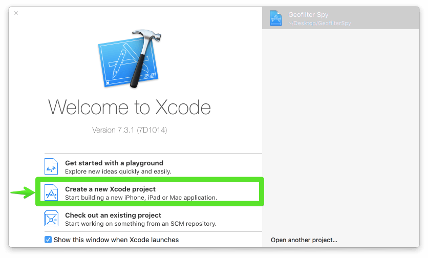 créer un nouveau projet Xcode